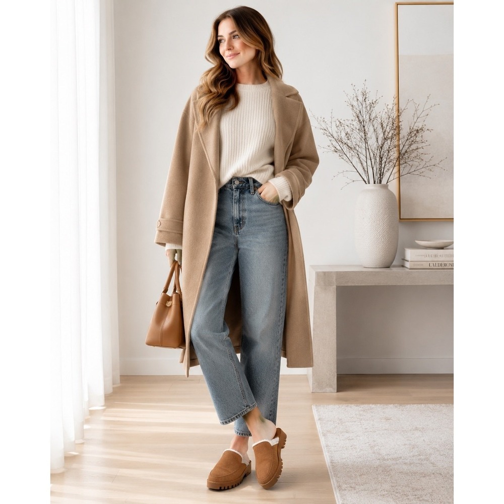 GAP Women's 7 Cognac Faux Shearling Loafer Mules Lug Sole Backless Slip On